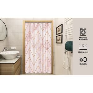 Pink Small Stall 36Wx72H Shower Curtain Marble Print‎ Geometric with Rings